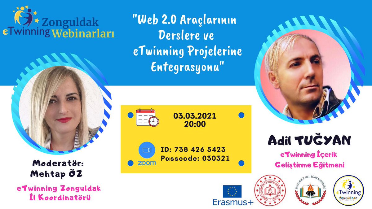 eTwinning Türkiye İçerik Geliştirme Eğitmeni Adil TUĞYAN, yarın akşam 20:00'de eTwinning Zonguldak webinarında.

<a href="/tcmeb/">Millî Eğitim Bakanlığı</a>
<a href="/ali_tosun77/">Ali TOSUN</a>
<a href="/etwzonguldak/">eTwinning Zonguldak</a>