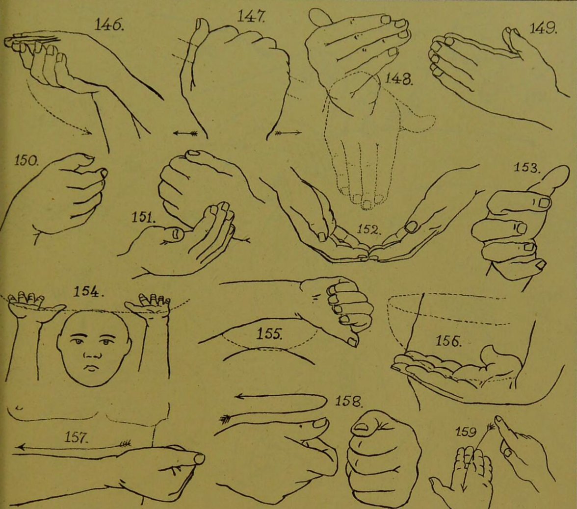 Figures from Roth's 1897 monograph on an Aboriginal (alternate) sign language used in Queensland, Australia. Love the fletching on those arrows! (Source:  https://wellcomecollection.org/works/z74yavfk/ )
