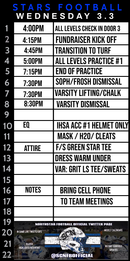 SCNFBOFFICIAL's tweet image. T-Minus 1 more 💤until  the @IHSA_IL Spring Football Season begins! @SCNFBplayers N.O.W is the time to have some fun! Play the game for the love of being out there. 
Tomorrow's Schedule is 🔒 in! 
#theprocessproject
@robertpomazak @Cover4SCN @scn4th_Phase