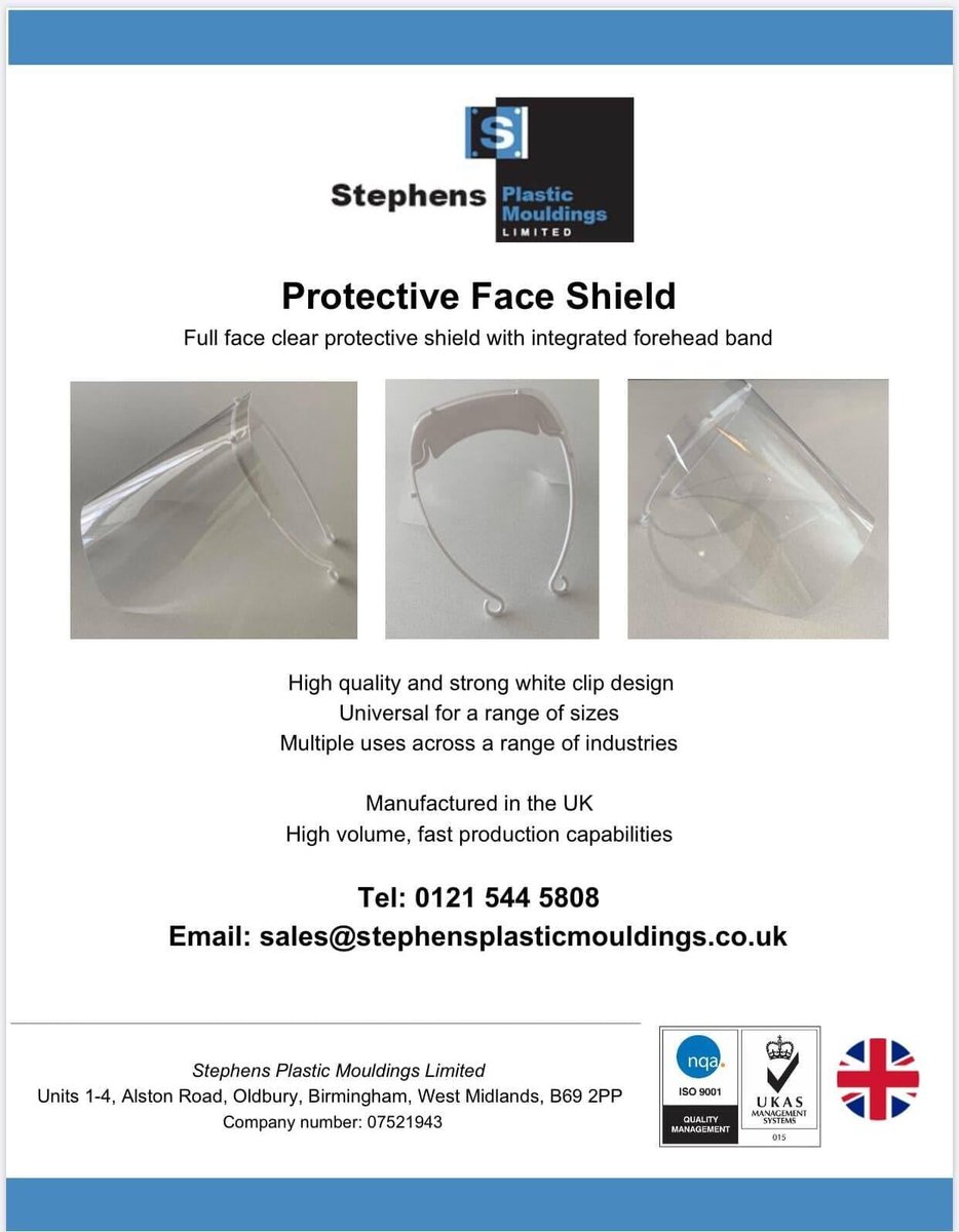 stephensgaskets's tweet photo. #StephensGaskets manufacture #ProtectiveFaceShields with a full face & integrated forehead band any colour.
Discover more... https://t.co/YAdq3TkzNa
Contact us today on 0121 544 5808
#COVID19 #PPE #FaceVisor #PPE #UKmfg #ManufacturingHour #ManufacturingUK #FactoryVisors #mfg https://t.co/PK3Qf7oQNf