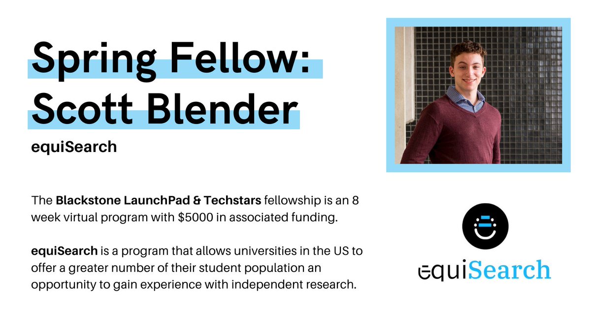 TempleLaunchPad's tweet photo. Congratulations to @scott_blender for being selected as a fellow for the @BXLaunchPad @techstars fellowship for the spring!

Scott is going to be working on equiSearch, which will connect universities with students interested in research. Way to go Scott!

https://t.co/d2JsOldnNb https://t.co/PFdWaMivGV
