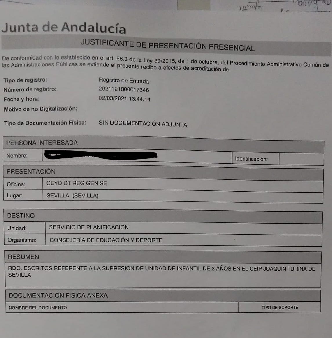 Hoy hemos presentado 172 escritos en Delegación en contra del cierre de una unidad de infantil en el CEIP Joaquín Turina @javierimbroda <a href="/EducaAnd/">Consejería Desarrollo Educativo y FP</a> y seguiremos luchando por nuestro cole #TurinaPrimeraOpcion #NiUnaLineaMenos