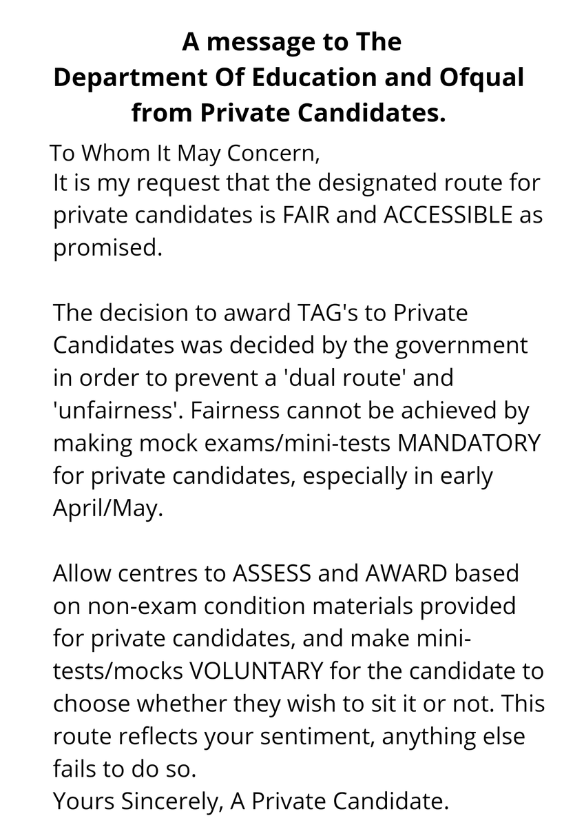 Mav__vY's tweet photo. @leahrebecca0 @ofqual If you agree this is fair, then please share it. If TAGS is the route, it must reflect fairness and equality and align with the treatment of the rest of the cohort. https://t.co/69HV7tmJlX