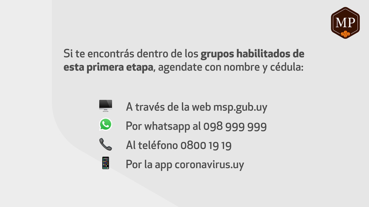 MPersonalizada's tweet photo. Comenzó la primera etapa del Plan de Vacunación para Covid-19 y compartimos información al respecto. 💪

👉 Podés consultar más detalles en la web del @MSPUruguay.

¡Estamos para cuidarte!

#MPtecuida #VacunasCovid https://t.co/bequ8wuo7h