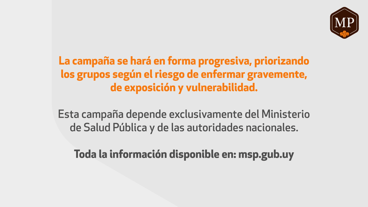 MPersonalizada's tweet photo. Comenzó la primera etapa del Plan de Vacunación para Covid-19 y compartimos información al respecto. 💪

👉 Podés consultar más detalles en la web del @MSPUruguay.

¡Estamos para cuidarte!

#MPtecuida #VacunasCovid https://t.co/bequ8wuo7h