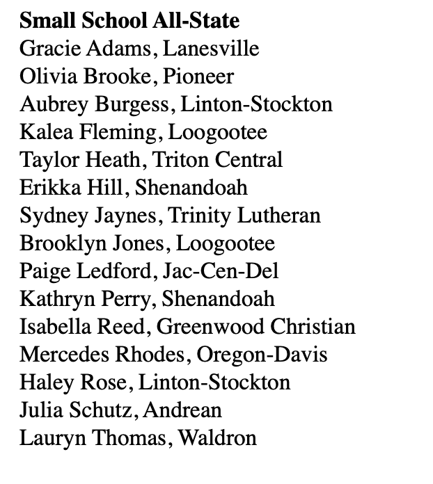 Small School All-State team: