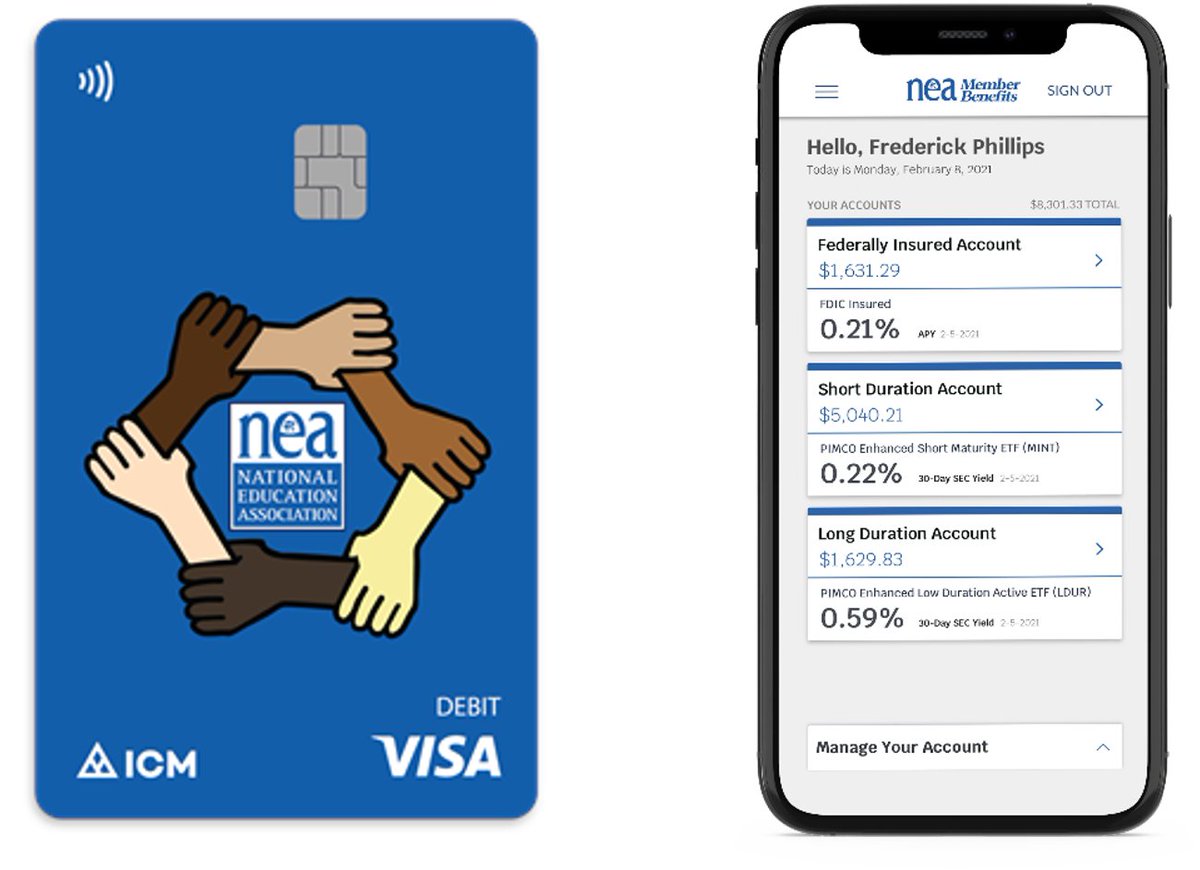 ICM_Card's tweet photo. #ICYMI: National Education Association Member Benefits announces NEA Smart Money accounts, powered by Investor Cash Management, Visa, and PIMCO

Learn more in the release ➡️ https://t.co/buhWLVuTbL 

#save #invest #spend https://t.co/fK0RCs0mBQ