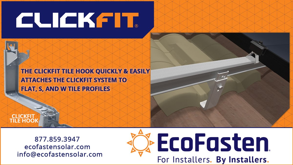 EcoFasten's tweet image. 👉🏼 Looking for a cost-effective, easy to install, rail-based #solar racking system for TILE roofs?

&amp;gt;&amp;gt;&amp;gt;&amp;gt;&amp;gt;&amp;gt; ClickFit IS IT!! &amp;lt;&amp;lt;&amp;lt;&amp;lt;&amp;lt;&amp;lt;

#clickfit #solarpv #tileroofing #renewableenergy #solarroofmounts #solarontile #solarracking #innovation #ecofasten