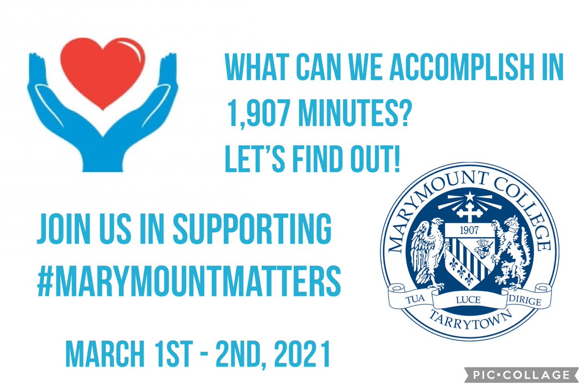 MarymountColl's tweet image. The first-ever Marymount College Giving Day is well underway.
As a reminder, our campaign lasts 1,907 minutes in honor of our founding year of 1907. Kindly consider a tribute gift of $1,907, $190.70, or $19.07 to the Marymount Legacy Fund before 7:47 p.m. EST.