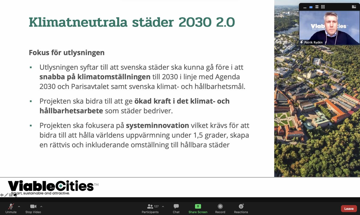 Vilken lysande dag! Flera än 120 representanter från flera än 40 kommuner på infomöte om #KlimatneutralaStäder2030! Vi ser fram emot att växa till 20 kommuner med klimatkontrakt i <a href="/ViableCities/">viablecities</a> familj! <a href="/Energi_mynd/">Energimyndigheten</a> <a href="/vinnovase/">Vinnova</a> <a href="/FormasForsk/">Formas, ett forskningsråd för hållbar utveckling.</a> @elininni <a href="/tillvaxtverket/">Tillväxtverket</a> @DriveSweden
