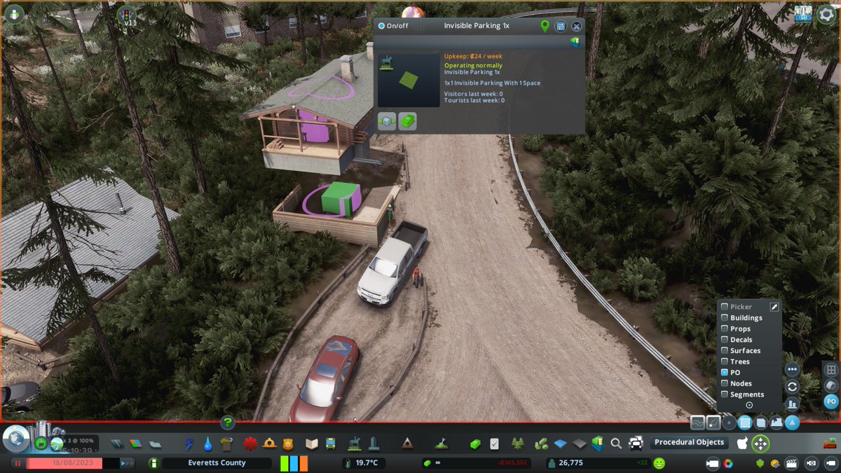 ElecSpice's tweet photo. And a behind the scenes post... For realism and the keep the scene active when the simulation is playing. All parking spots are terrain conforming invisible parking markers and all cabins (PO'd) have 'Residential Blocks' inside them so they work as homes... https://t.co/RVjBoRU8AB