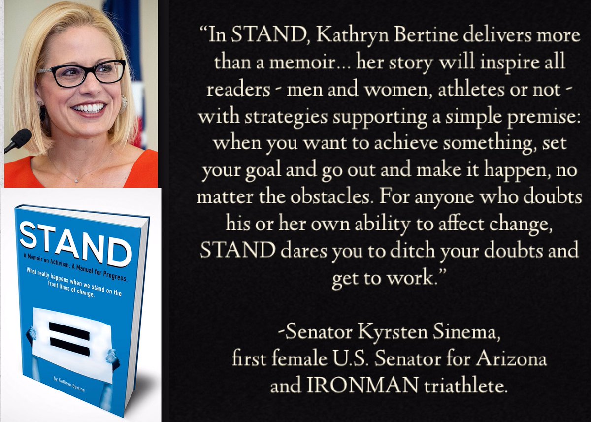 KathrynBertine's tweet image. Politician, triathlete, game-changer, first female senator of Arizona... @kyrstensinema, thank you so much for your kind support of STAND. Truly means so much to me. Here’s to future bookshelves overflowing with stories of strong women who make stuff happen. We’re getting there.