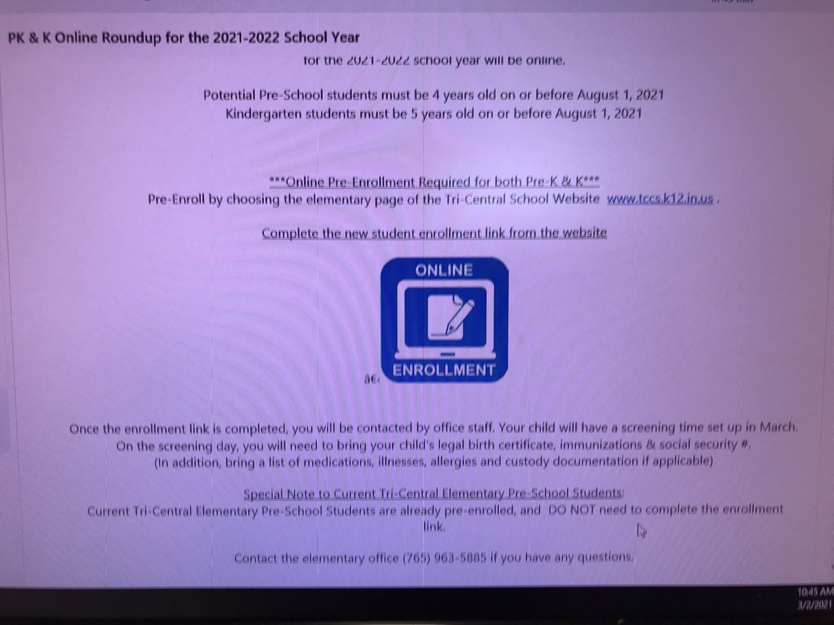 Tri-Central Elementary Pre-K/K Round Up time!!! tccs.k12.in.us