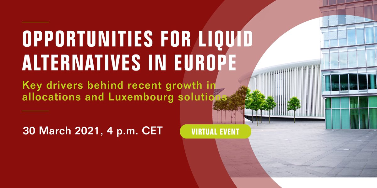 ALFIfunds's tweet photo. 📅Mark your calendar for #ALFI free event on opportunities, trends and growth drivers in liquid #alternatives covering current dynamics and future trends, indicators impacting the #hedgefund demand, and solutions for setting such a fund in #Luxembourg
👉https://t.co/neUmp8MkDE https://t.co/GZFlAAgCL8