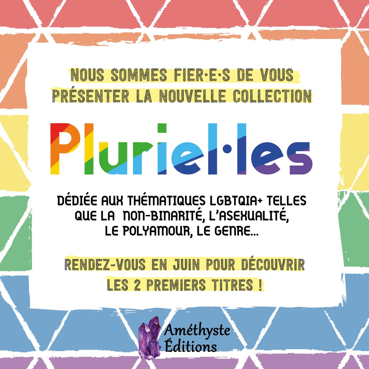 Pluriel·les, c’est la 1ère collection francophone de livres non-fiction dédiée aux thématiques LGBTQIA ! 🏳️‍🌈 
👉Des ouvrages écrits uniquement par des auteur·e·s concerné·e·s.💖
📢 Rendez-vous en juin !

#lgbt #asexuel #nonbinaire #queer #livrelgbt #orientationsexuelle #inclusif