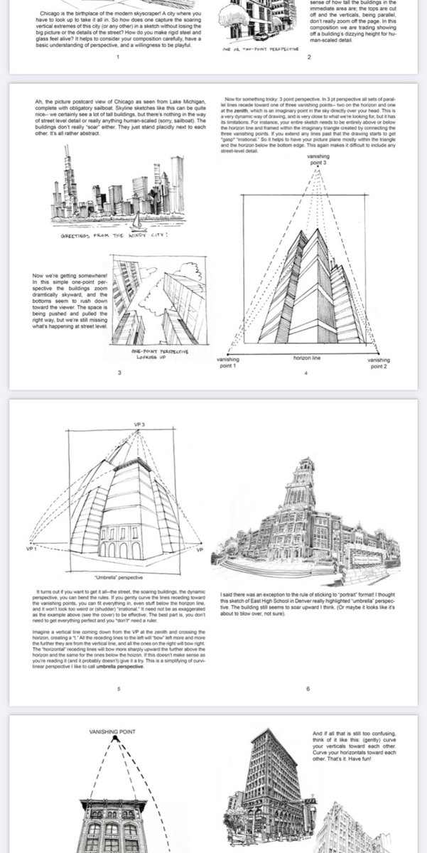 Also, I have made two of my workshop PDFs available for free right here, on drawing tall buildings and on my "Umbrella Perspective" technique: https://t.co/asoxAG7jgo 