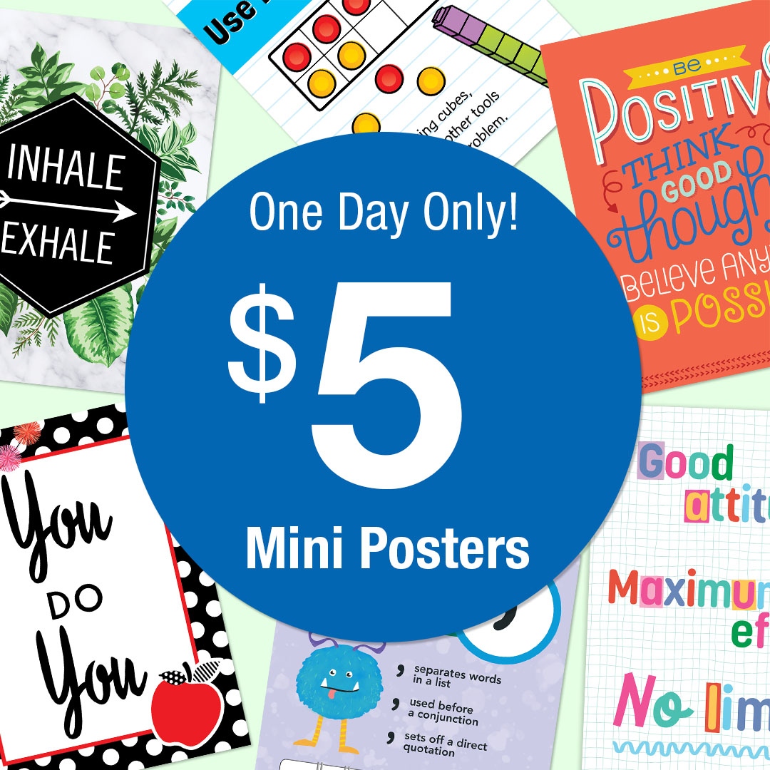 What's better than a good deal? A DOORBUSTER! Our $5 Mini Posters are the perfect decor to add a touch of style or motivation to any learning environment. Use the code POSTER at checkout!