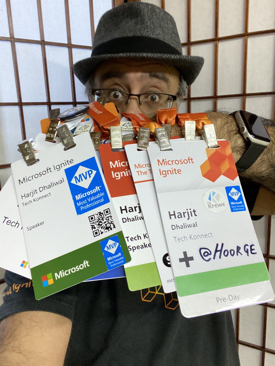 Hoorge's tweet photo. I’m all badged up for #MSIgnite 21H1. #MEMCM #WDIT #MVPBuzz #ConfigMgr #Namaste https://t.co/urQvd3uk1l