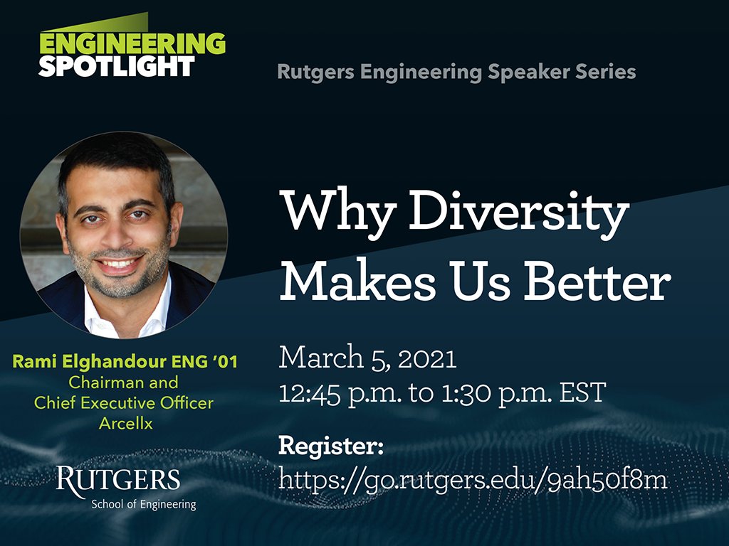 RutgersSOE's tweet photo. Come on out and meet Rami Elghandour ENG'01, Chief Executive Officer Arcellx. To register:  https://t.co/dK8FWcPe3E https://t.co/CI9KRFuSPe