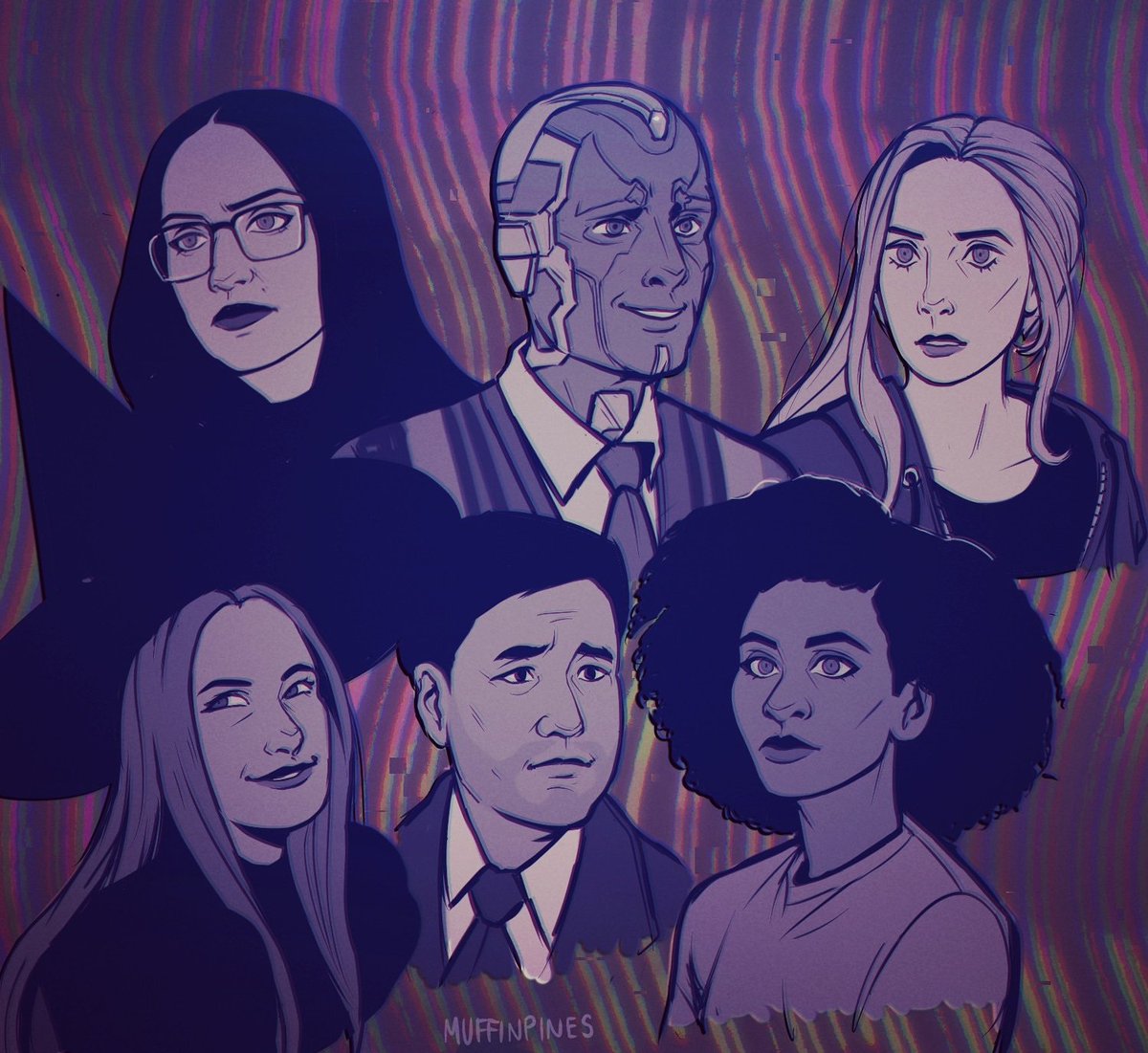 #wandavision fanart! Trying to capture their likeness. I love these characters so much..omg they have little chibis next to the hash tags???
#WandaMaximoff #TheVision #DarcyLewis #JIMMYWOO #MonicaRambeau #AgathaHarkness