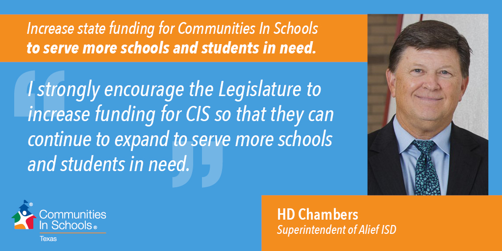 While the #txlege prepares the state budget, it is critical that the state increase its investment in CIS. Read testimonials from HD Chambers, Superintendent of Alief ISD, and others about the critical impact of CIS: cisoftexas.org