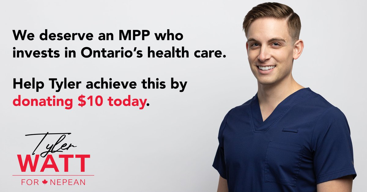 We are in the home stretch! #Nepean's vote is this Saturday &amp; I need your help to secure the nomination.

You can help me achieve this by donating $10 today. This will help us with outreach &amp; gather votes for March 6. You can donate at tylerwatt.ca/donate. Thank you! #onpoli