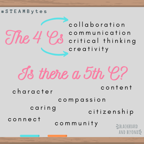 McNinchie's tweet photo. My district uses the #5Csof21stcenturylearning instead of the #4Cs which got me thinking....is there a 5th C? 🤔Thoughts? #STEAMeducation #STEAMBytes #blackboardandbeyond https://t.co/ediuKX6X97 https://t.co/pfhsQd2ijn