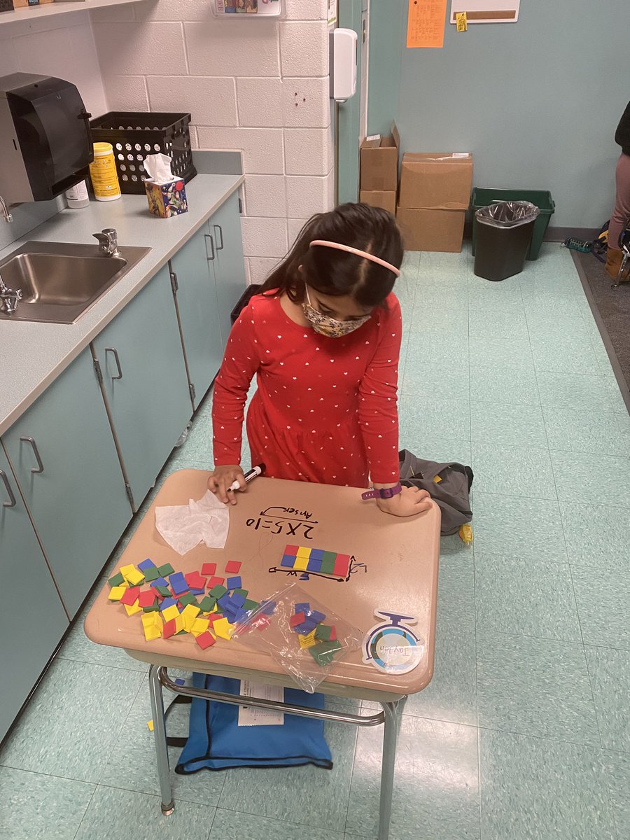 Mrs_Frazier08's tweet photo. We loved using our square tiles to start learning about area and perimeter! Ss also loved getting to write on their desks! @DillardMagnetES https://t.co/9Ln1FA9h8T