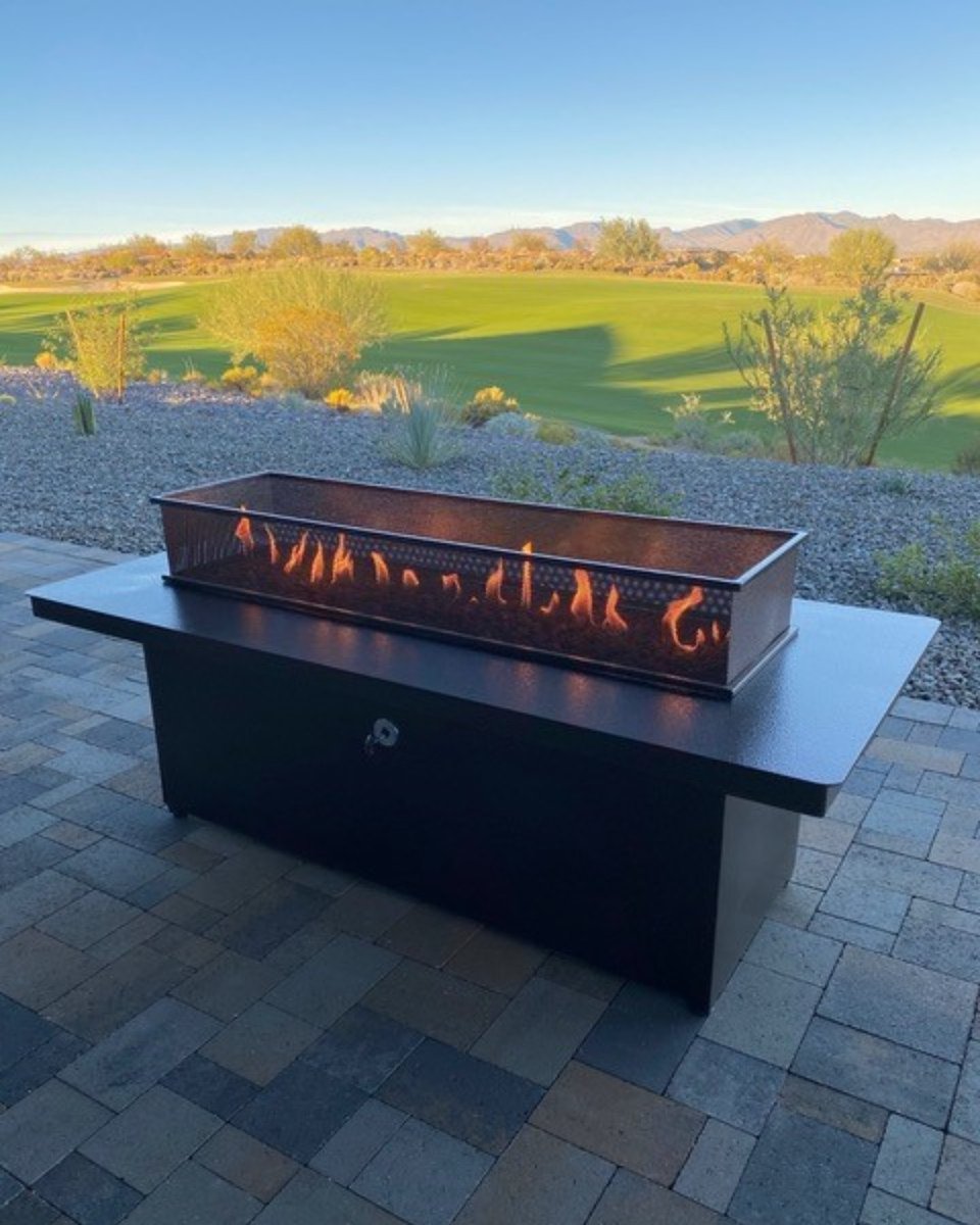 AZBackyard's tweet photo. Weather may be getting warmer during the day, but nights are still cold. Warm up with a firepit table! See our full collection: https://t.co/xxRMD1bvJ2 #firepittables #firetables #backyarddecor #gastables #patioheaters #azbackyardcustom #custommetalwork #customfirefeatures https://t.co/DyXYMUqACu