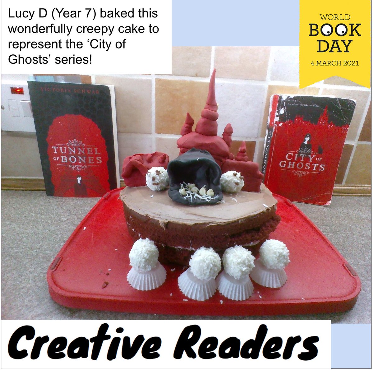 UckfieldCollege's tweet photo. Our Creative Readers competition has brought out the baker in lots of our students! These students chose to create cakes to represent their favourite books. Bake Off worthy show-stoppers.#uckfieldcollege
#creativereaders #worldbookday2021 #showstoppers #cakes https://t.co/trlvftCgBP