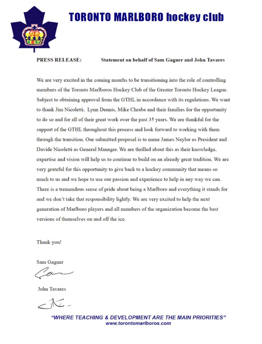 A statement on the <a href="/TorontoMarlboro/">Toronto Marlboros</a>. Very thankful for this opportunity!