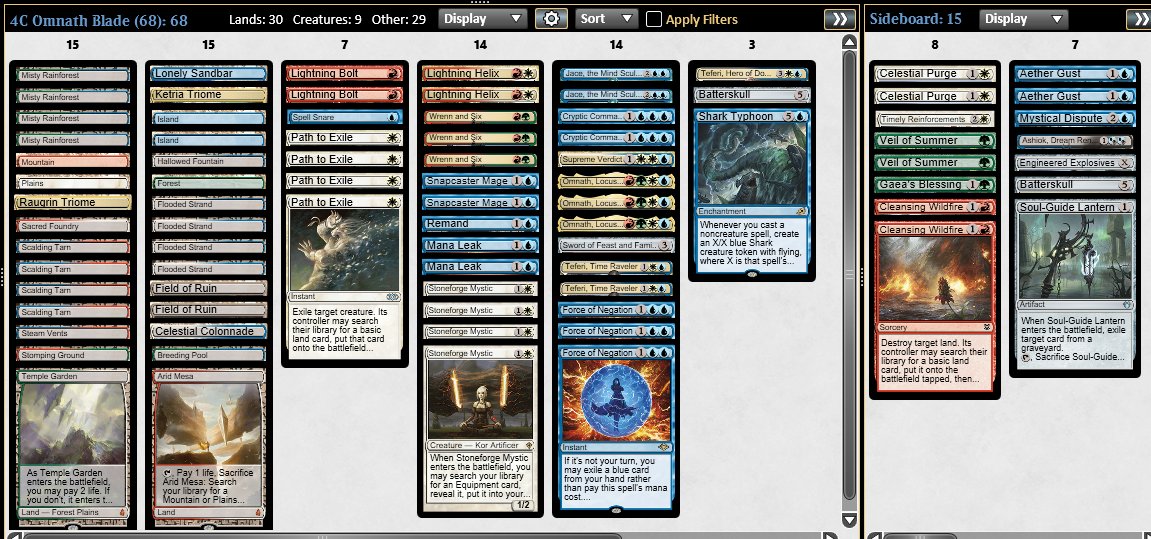 dm95_mtg's tweet photo. Am I that crazy wanting to play more than 60 cards? Apart from fitting the 6-card SFM package, I see other benefits such as drawing less Triomes, room for 5th basic, minimal advantage against milling vs Mill and Heliod and freeing Verdict from the SB. I think 80 is too much tho https://t.co/Gl8WdRGqBz