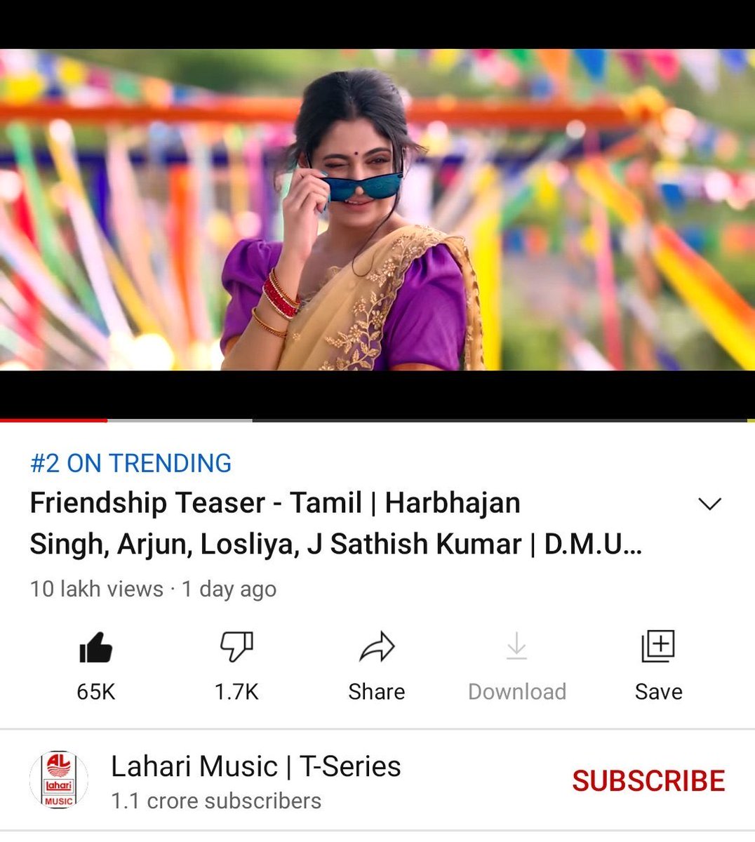 Verithanam 💥💥💥
1 MILLION Views for #FriendshipMovieTeaser
on YouTube 💥

#Losliya #LosliyaBDayMonthBegins 
@harbhajan_singh @DMUdhayakumar 
@JPRJOHN1 @ImSaravanan_P