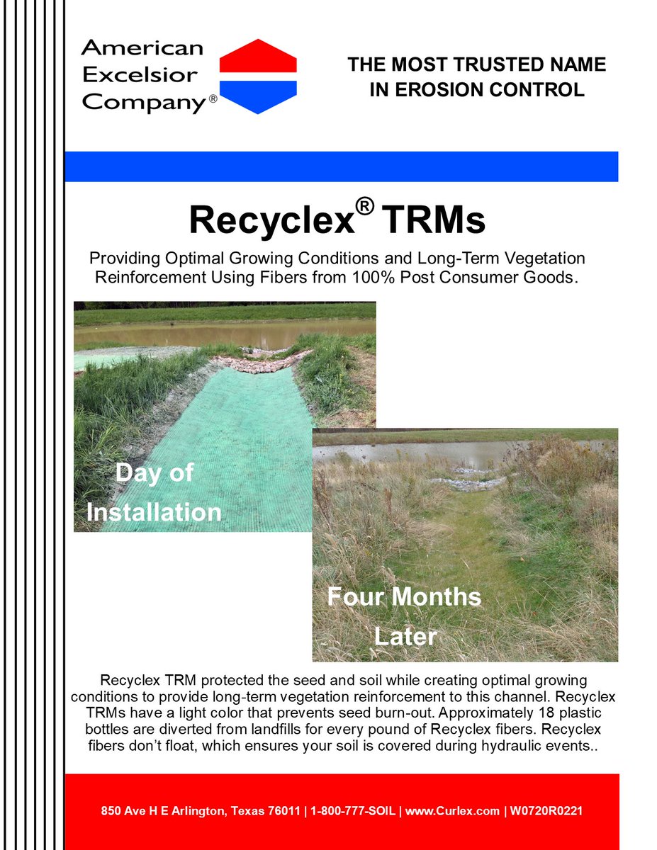 Recyclex® TRM provides both long-term vegetation reinforcement and the optimal growing conditions required for a successful #erosioncontrol project. Learn More &gt; bit.ly/RecyclexTRM   #americanexcelsior #curlex #recyclextrm #erosioncontrol #postconsumergoods