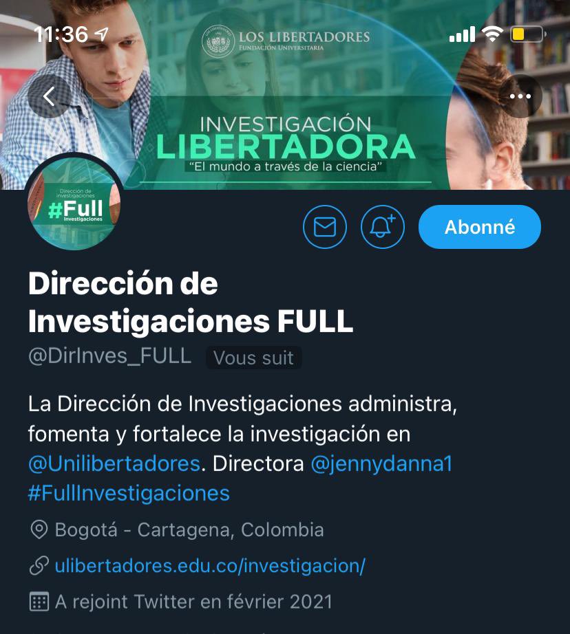 jennydanna1's tweet photo. Colegas y amig@s los invito a SEGUIR el Twitter oficial la la Dirección de Investigaciones de @UniLibertadores. 👉🏻👉🏻@DirInves_FULL 🧬  Estamos comprometidos con la difusión del conocimiento y la búsqueda de soluciones a los problemas más relevantes de nuestra sociedad 🔭 https://t.co/xAlt4e5Laq