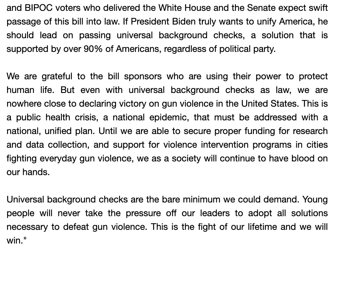 AMarch4OurLives's tweet image. Our Statement on the Introduction of the Universal Background Checks Bill in the U.S House of Representatives and Senate