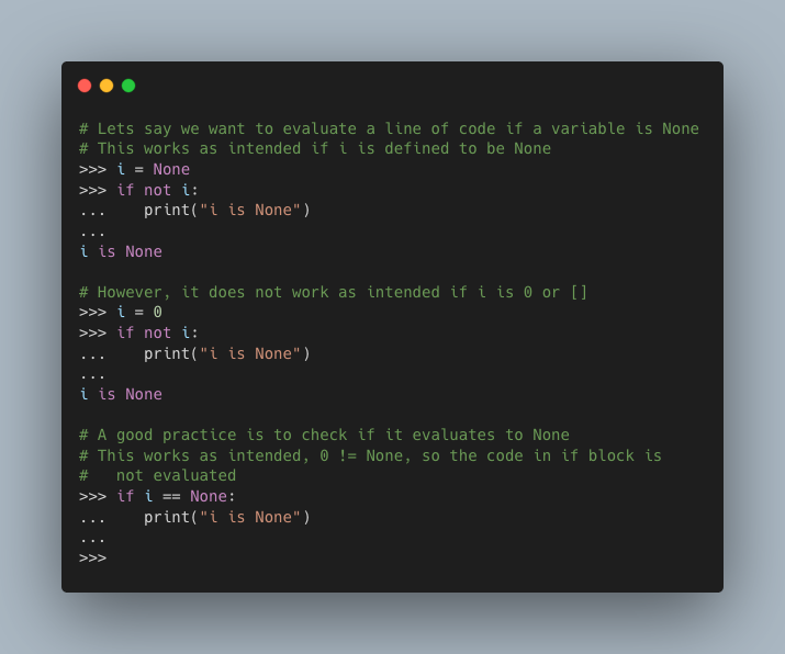abhi_bops's tweet image. #Pythontip Need to be careful while checking for None in a if statement.