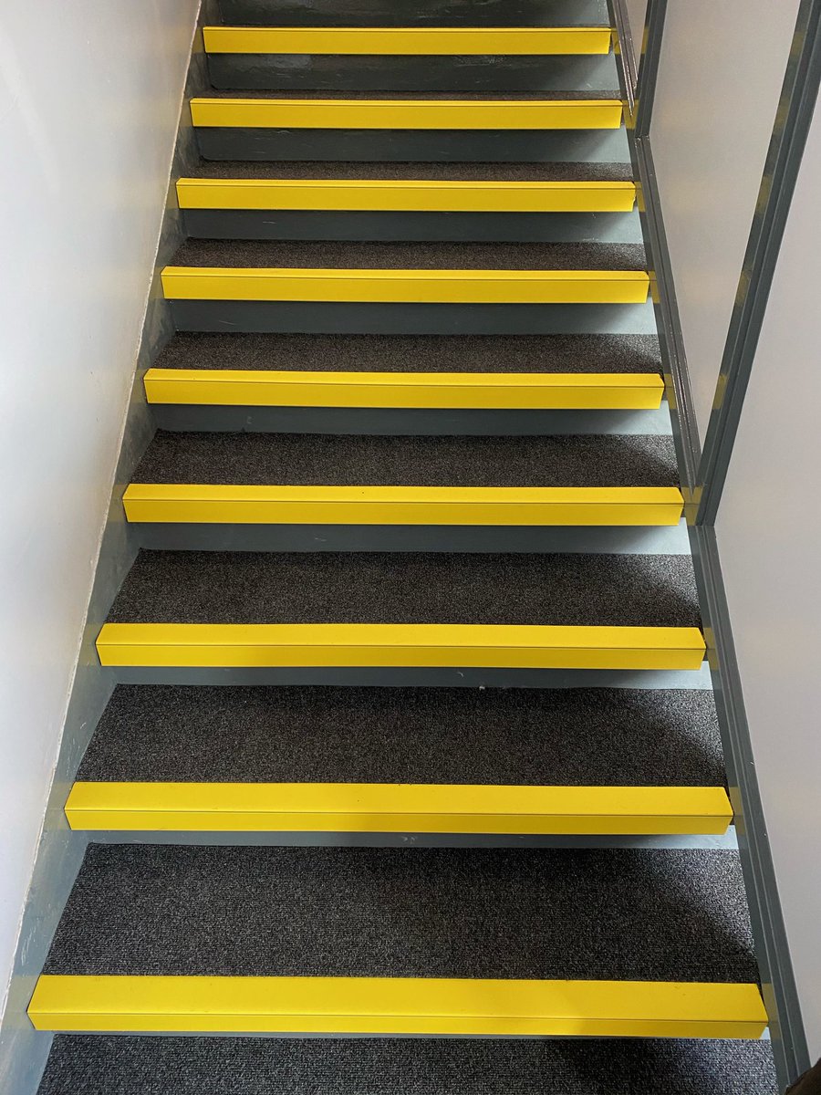Check out our new <a href="/QuantumFlooring/">Quantum Flooring</a> Q-Range Duo (QRd-HF153) nosing in yellow. Used by GW Flooring at Dyson Perrins Church in Malvern. Looking smart and bright, no one will miss these as they go up and down.