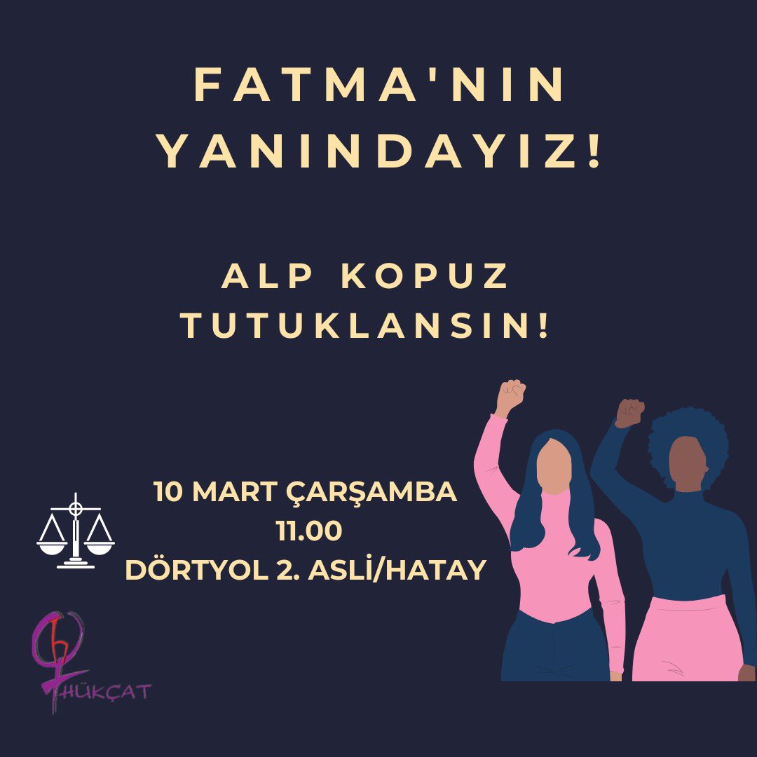 Alp Kopuz tarafından Hacettepe Üniversitesi kampüsü içinde ve dışında şiddet gören arkadaşımız Fatma’nın duruşması 10 Mart Çarşamba günü 11.00’da Hatay’da görülecek. 
Fatma’nın yanındayız! <a href="/FatmayaSesOl/">Fatma’ya Ses Ol</a>