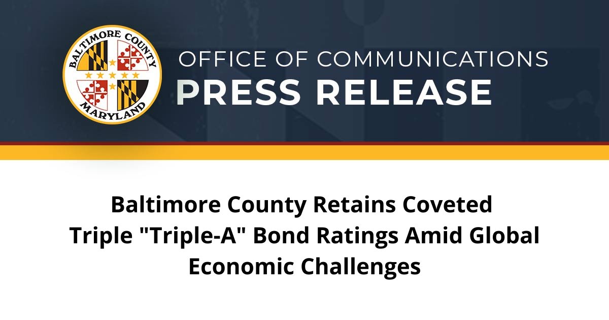 Baltimore County is proud to have maintained the highest possible financial ratings, even in the midst of significant economic disruption caused by COVID-19.
These ratings affirm our administration’s responsible fiscal management and resilient local economy.