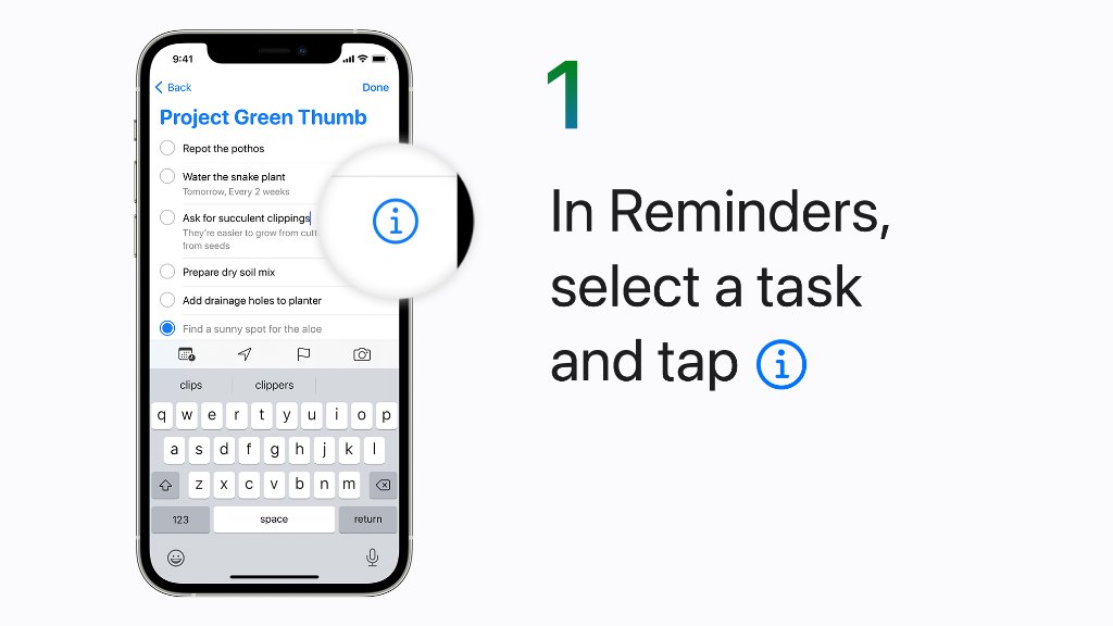 Step 1: In the Reminders app on your iPhone, select a task and tap the Info button.
