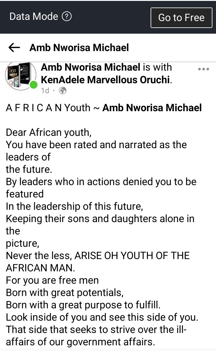 NworisaMichael's tweet photo. African Youth by @NworisaMichael
#MoreLifePoetry
#Morelifeconcert
#10daysofpoetry @oruzkennedy https://t.co/GaEO1P1e7y