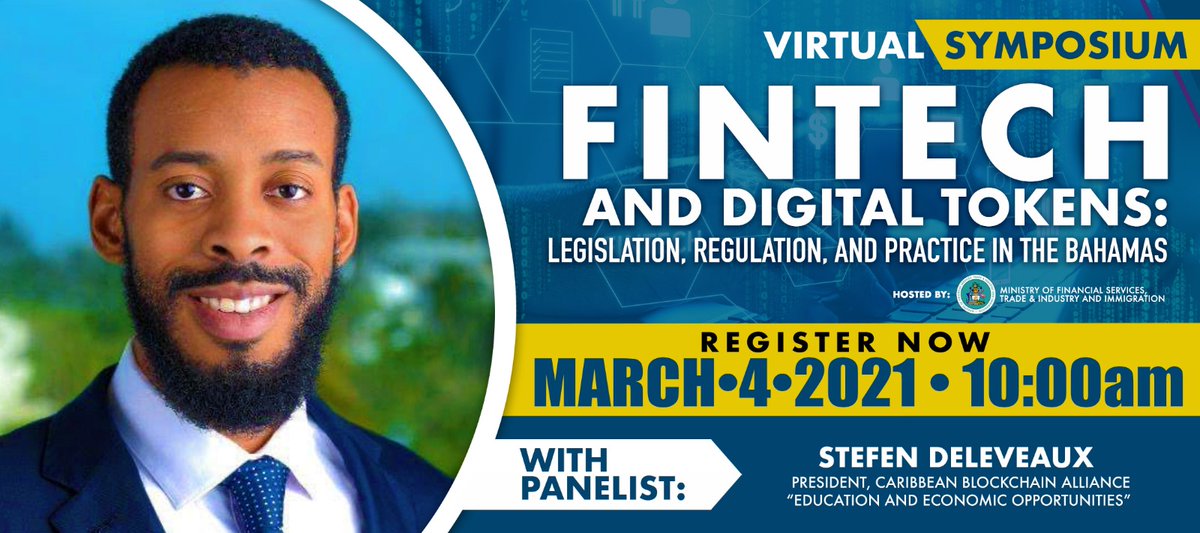 MofstiiBahamas's tweet photo. President of Caribbean Blockchain Alliance, Stefen Deleveaux, will take us on a whirlwind discussion on blockchain's uses in the financial services sector and how the region is adopting the technology. We can't wait! https://t.co/xWAXKIndef https://t.co/wDDonWztVM