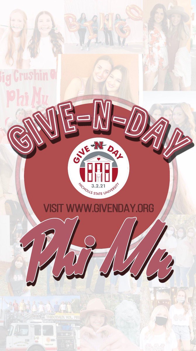 PhiMuAtNicholls's tweet photo. HAPPY GIVE-N-DAY!
-please consider donating to our organization Phi Mu to help us reach our goals!

https://t.co/vj1gtmk7TU https://t.co/85i1z4nS3g