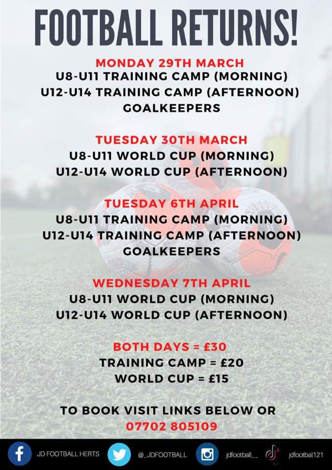 drackers's tweet photo. FOOTBALL RETURNS ⚽️🔥
➖➖➖
📈 Training Camps
🏆 World Cup 
🧤 Goalkeepers 
📍 Marriotts Sports Centre 
➖➖➖
⬇️ To book:
📱 07702805109 
📸 @JDFootball__ https://t.co/UxIVClfwbn