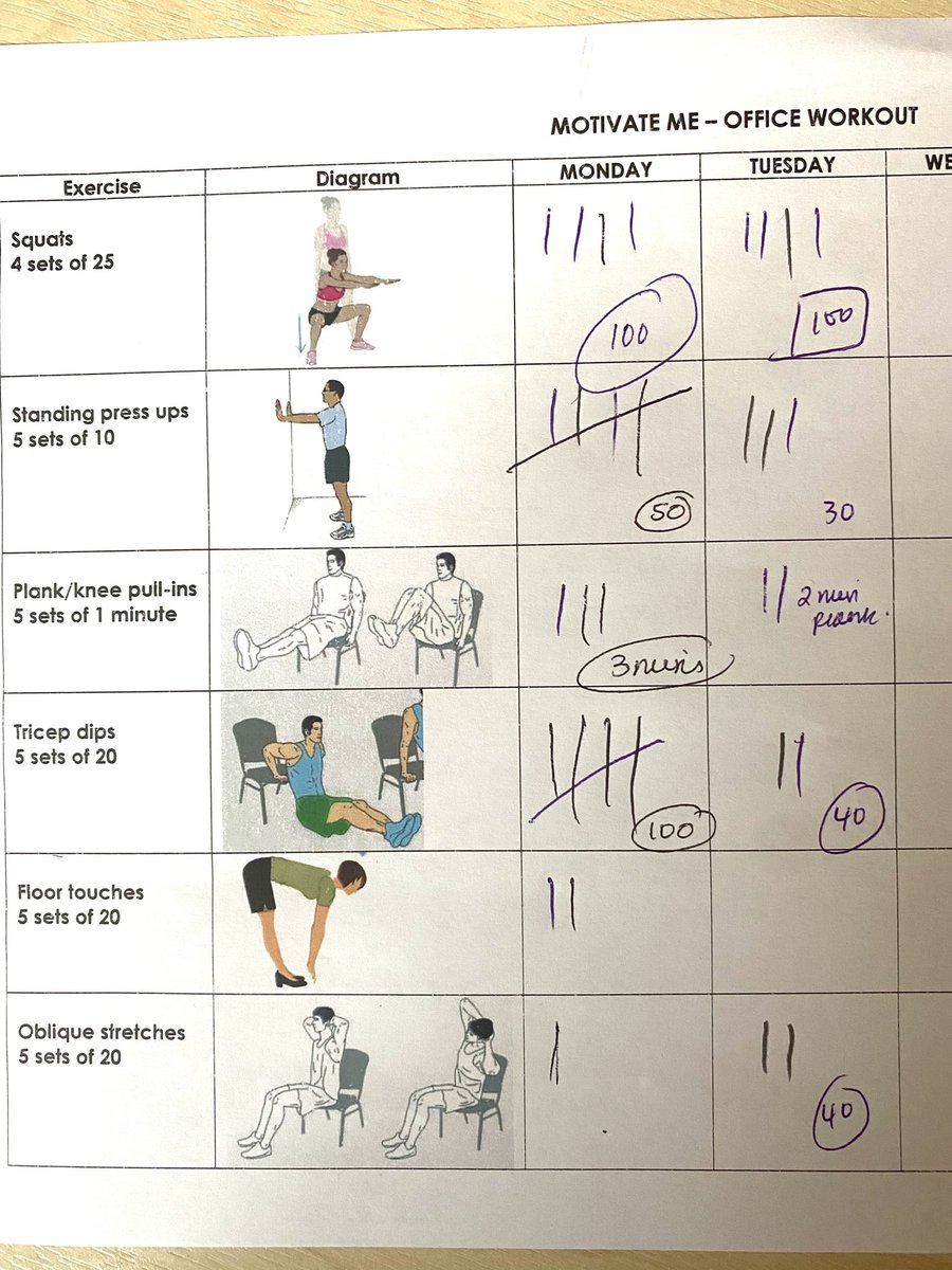 This is really helping my well-being at work- I do a couple of minutes when I’m reading emails etc - 200 squats and 80 press-ups not bad for 2 days! #wellbeing #fitness