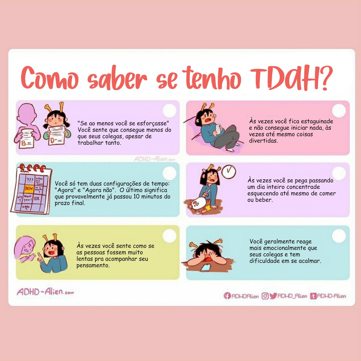 tdahzando's tweet photo. ⚠️ COMO SABER SE TENHO TDAH? 🦋

tirinha por: @/adhd_alien https://t.co/7XYW9yx2Gf