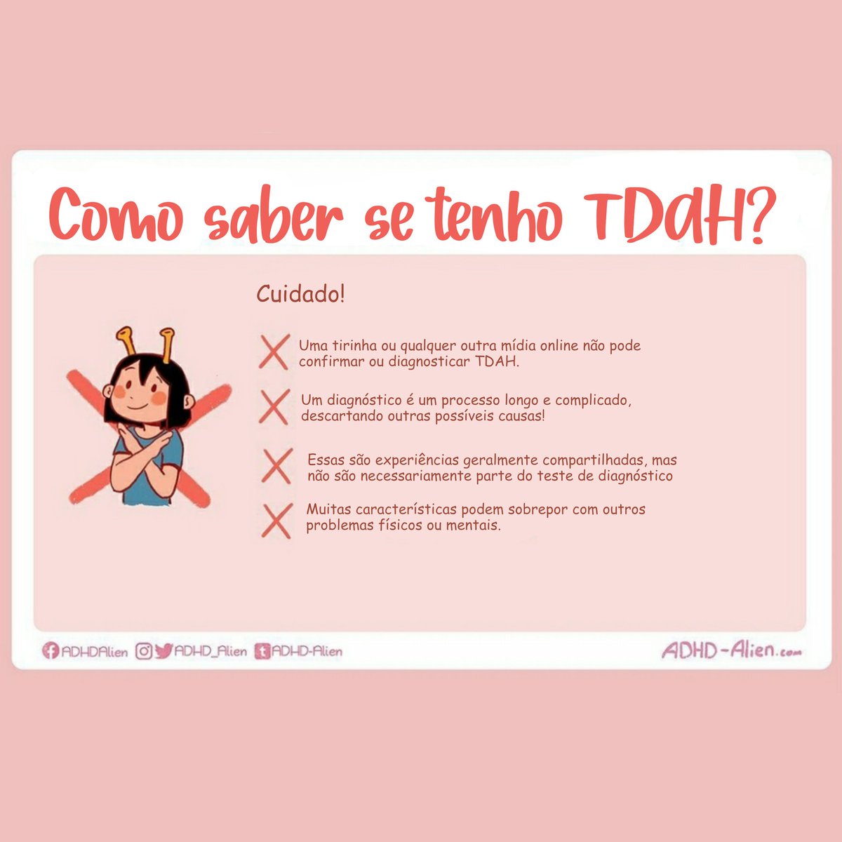 tdahzando's tweet photo. ⚠️ COMO SABER SE TENHO TDAH? 🦋

tirinha por: @/adhd_alien https://t.co/7XYW9yx2Gf