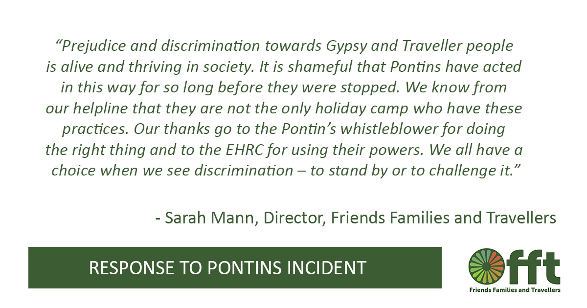 Our Director's response to news today that Pontins have been blacklisting Travellers from their holiday camps 👇👇👇