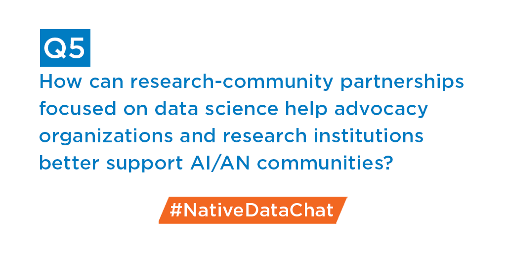 ChildTrends's tweet photo. Q5: How can research-community partnerships focused on data science help advocacy organizations and research institutions better support AI/AN communities? #NativeDataChat https://t.co/qHbeFJ1Ljz